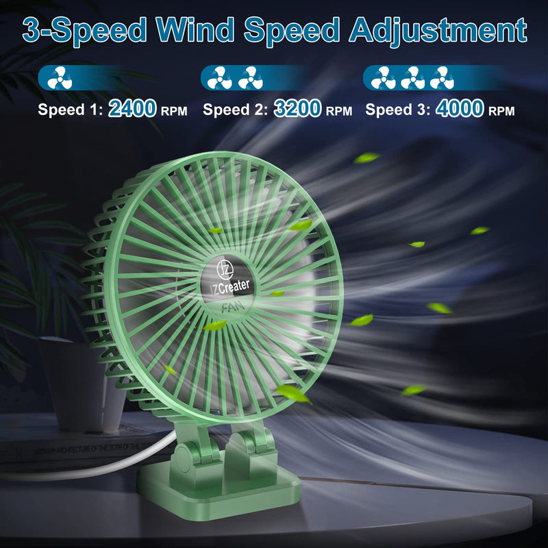 [Australia - AusPower] - JZCreater USB Desk Fan, 3 Speeds Desktop Table Cooling Fan in Single Button , Head Rotation Strong Wind, Quiet Mini USB Personal Fan for Home Desktop Office Table, Army Green 