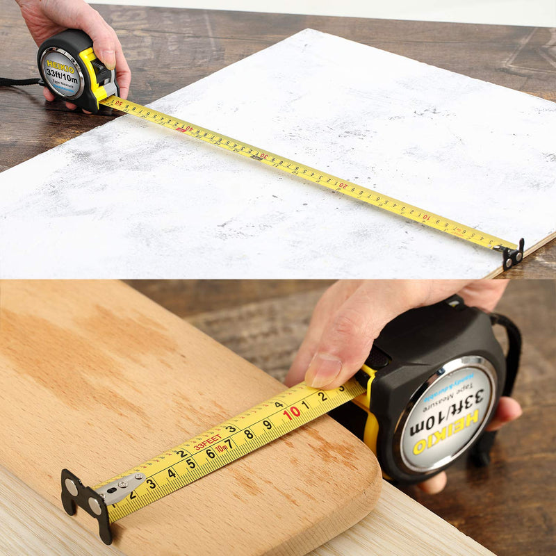 [Australia - AusPower] - Measuring Tape 33 Feet(10M), Double-sided Metric and Inch Scale with Fractions, Retractable Tape Measure with Double Stop Buttons and Magnetic Hook By HEIKIO 