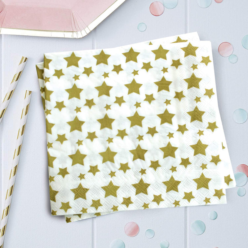 [Australia - AusPower] - Gold Star Luncheon Napkins Paper Decorative Print 6.5 Inch Napkin Disposable for Lunch Party, Dinner Buffet, Wedding & Birthday Parties & New Years Eve Celebration Decoration 40 Count gold 