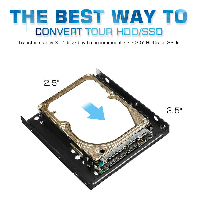 [Australia - AusPower] - Dual SSD/HDD Metal Mounting Bracket kit 2.5 to 3.5, Convert Any 2.5 inch Solid State Drive/HDD Into One 3.5 inch Drive Bay 2 x 2.5 HDD/SSD to 3.5 Metal Black 