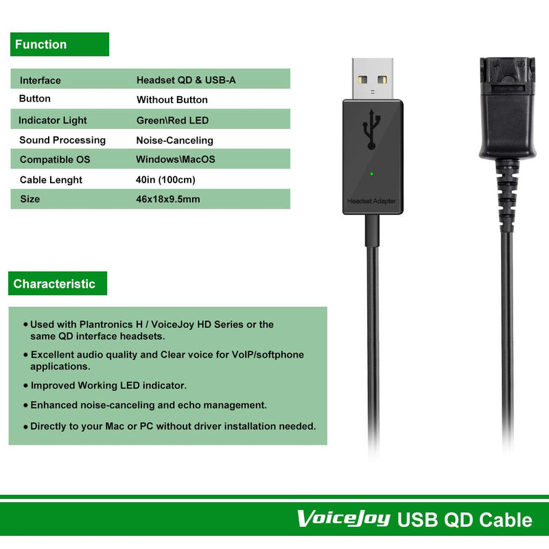 [Australia - AusPower] - Call Center Office Headset Quick Disconnect QD Cable to USB Plug Adapter for Plantronics Headset QD Connector Plug to Any Computer Laptop VOIP Softphone QD USB Adapter 