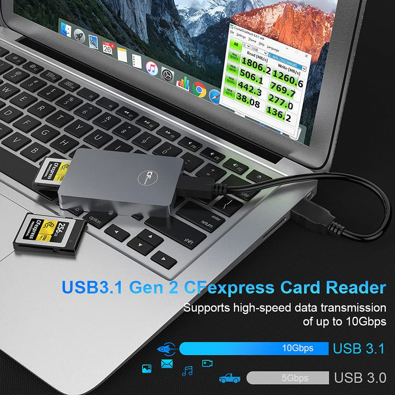 [Australia - AusPower] - Aluminum CFexpress Card Reader Type B USB 3.1 Gen 2 10Gbps CFexpress Reader Portable CFexpress Type B Memory Card Adapter for CFexpress Type B Card for Android/Windows/Mac OS/Linux 