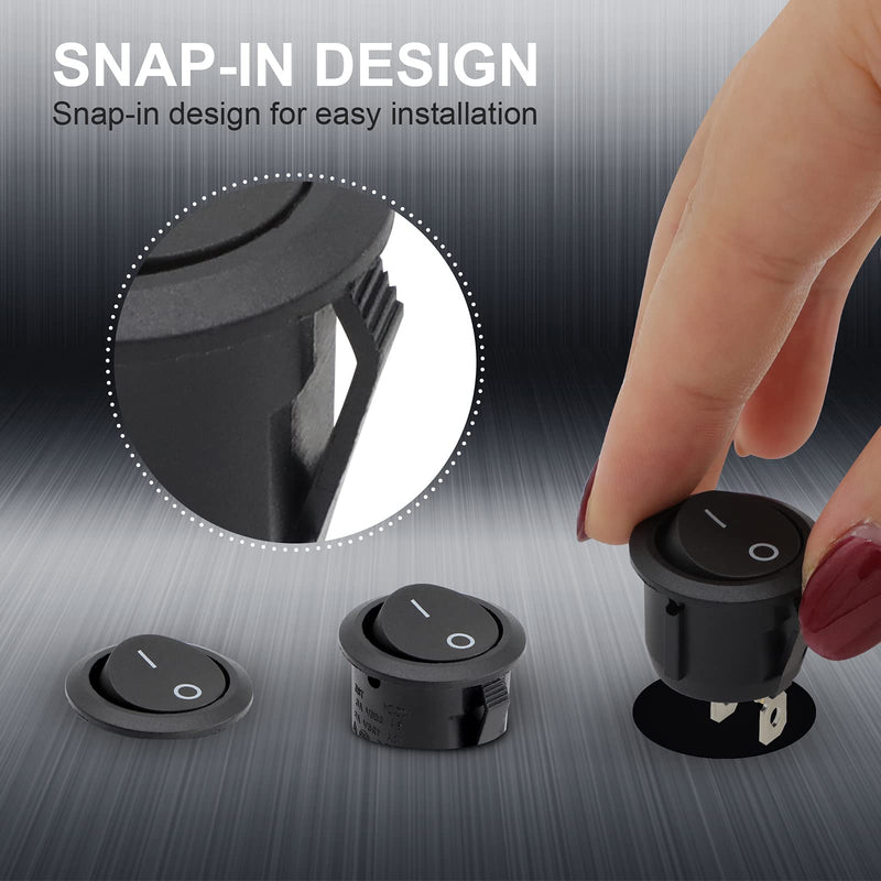 [Australia - AusPower] - 6Pcs Rocker Switch ON Off KCD1 AC 6A/250V 10A/125V 12VDC Mini Round Toggle Switch SPST 2Pin Snap-in Design Car Boat Automotive with Wires Pre-Wired by MUZHI 