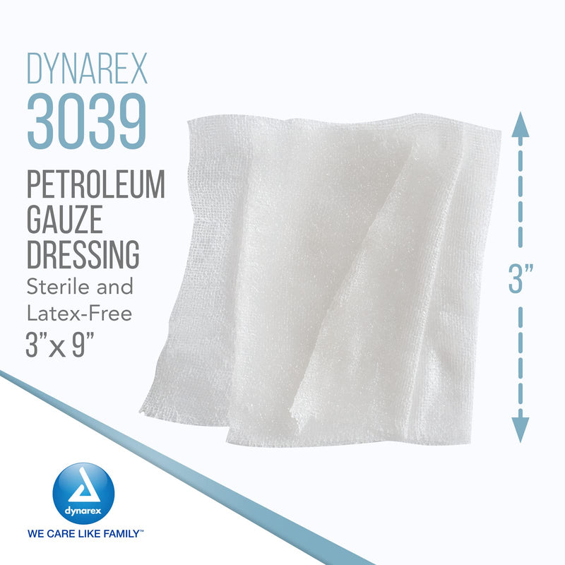 [Australia - AusPower] - Dynarex Sterile Petroleum Non Adhering Gauze Dressing for Wounds, 3" x 9", 50 Count 50 Count (Pack of 1) 