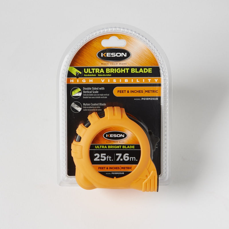 [Australia - AusPower] - Keson PG18M25UB Short Tape Measure with Nylon Coated Ultra Bright Steel Blade (Graduations: ft., in., 1/8 & cm, mm), 1-Inch by 25-Foot / 7.5M 25-Foot/7.5m ft, in, 1/8, 1/16 & cm, mm 