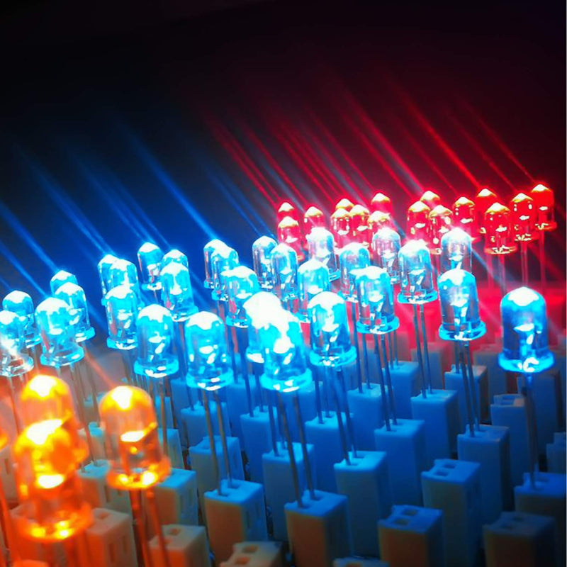 [Australia - AusPower] - Novelty Place 100 Pcs (5 Colors x 20pcs) 5mm White/Red/Yellow/Green/Blue LED Diode Lights - DC 2V-3V 20mA Emitting Diodes LEDs Bulb - DIY Science Project Electronics Components Lighting Kit Assorted 