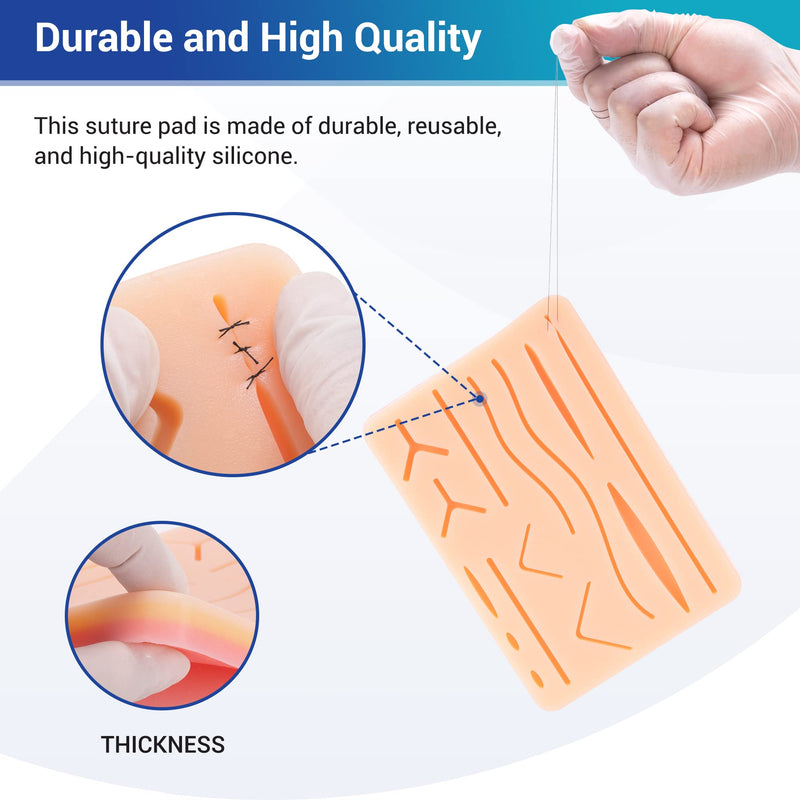 [Australia - AusPower] - Alcedo Suture Practice Kit for Medical Students | Complete Kit (32 Pieces) Include Durable Large Suturing Pad with Pre-Cut Wounds, Tools Kit, and Suture Threads | Perfect for Practice, Demonstration Large Pad 