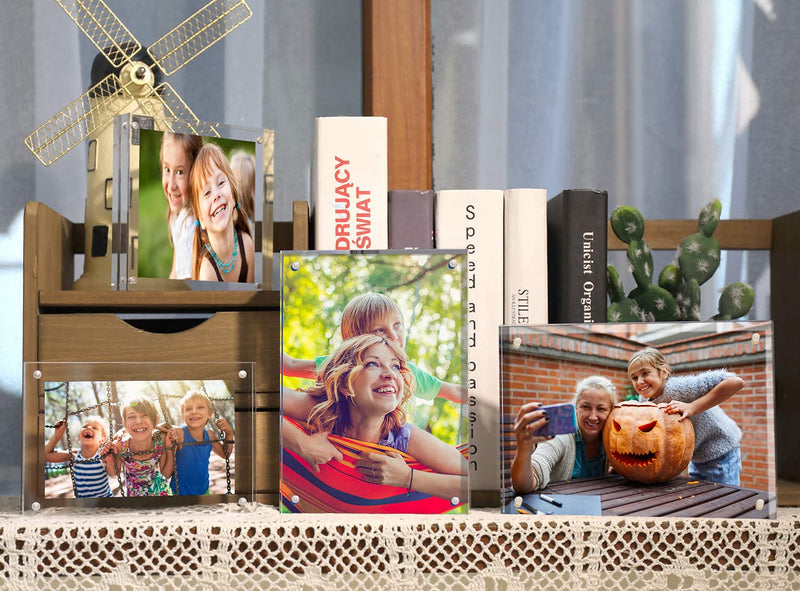 [Australia - AusPower] - (2Pack) acrylic frame, 4x4 size, 20% thicker,20mm thick frameless, clear frame double-sided,magnetic frame, free standing desktop display stand acrylic frame 4X4(2 Pack) 