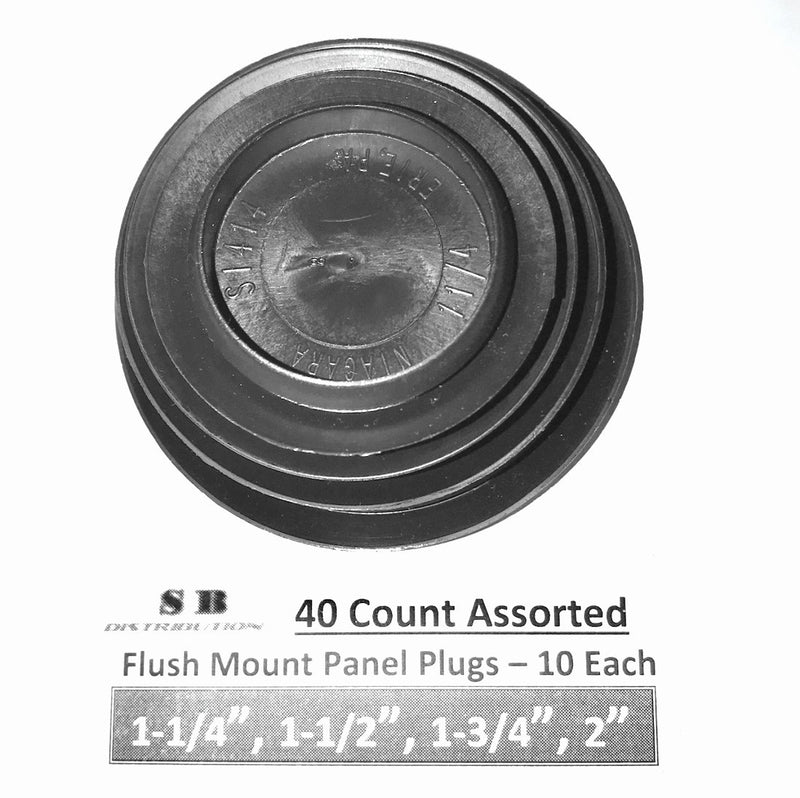 [Australia - AusPower] - (Lot of 40) CAPLUGS | Flush Mount Black Hole PANEL PLUGS | Assorted "10 Each" ( 1-1/4", 1-1/2", 1-3/4", 2" ) for Auto Body and Sheet Metal Thickness range 03 - .08 Inch | by SBD 