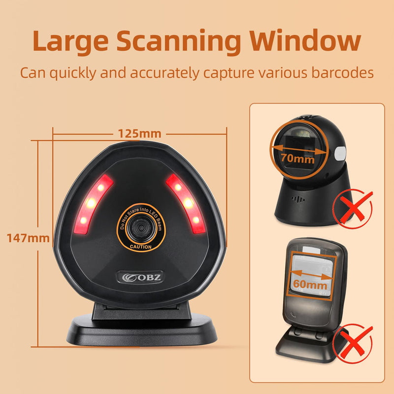 [Australia - AusPower] - 2D Desktop Barcode Scanner Handsfree 1D 2D QR Code Scanner Able to Read PDF417, Large Scan Window Omnidirectional Barcode Reader with Adjustable Scan Head Work with PC POS Laptop Windows Linux Android 