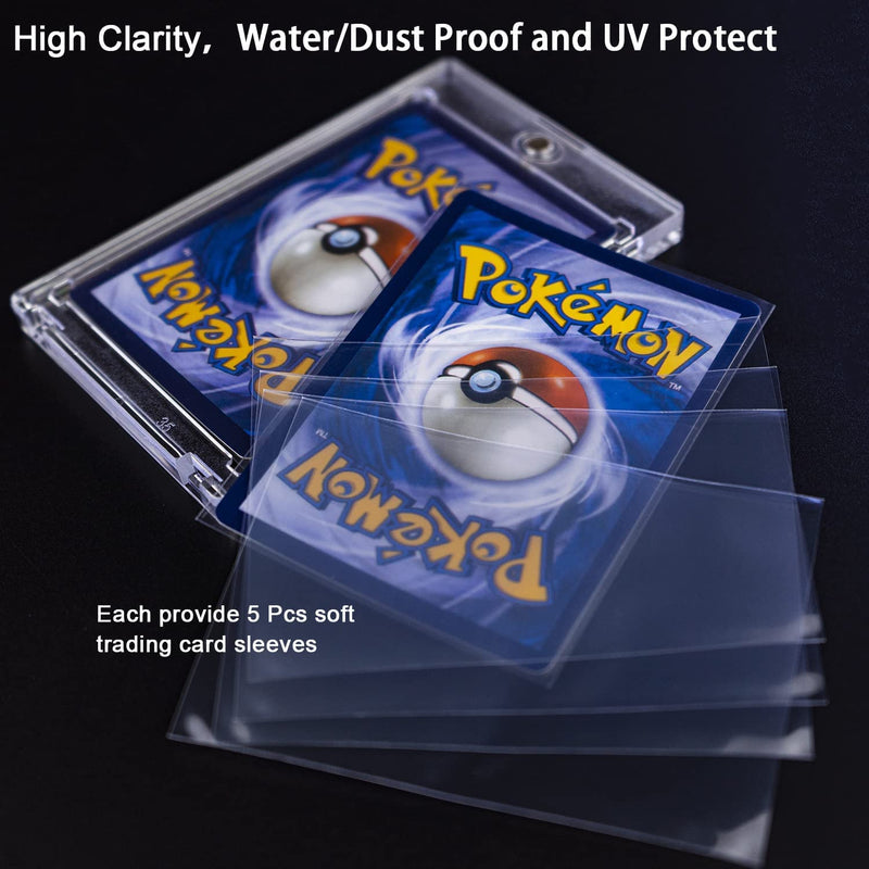 [Australia - AusPower] - 5 Pack Magnetic Trading Card Holders with 25 Pcs Soft Trading Card Sleeves, 35 PT Hard Sleeves Case for Standard Cards 2.5" X 3.5", Ultra-Clear Card Protector for Pokemon/Yugioh/MTG Cards, Sprot Cards 5 