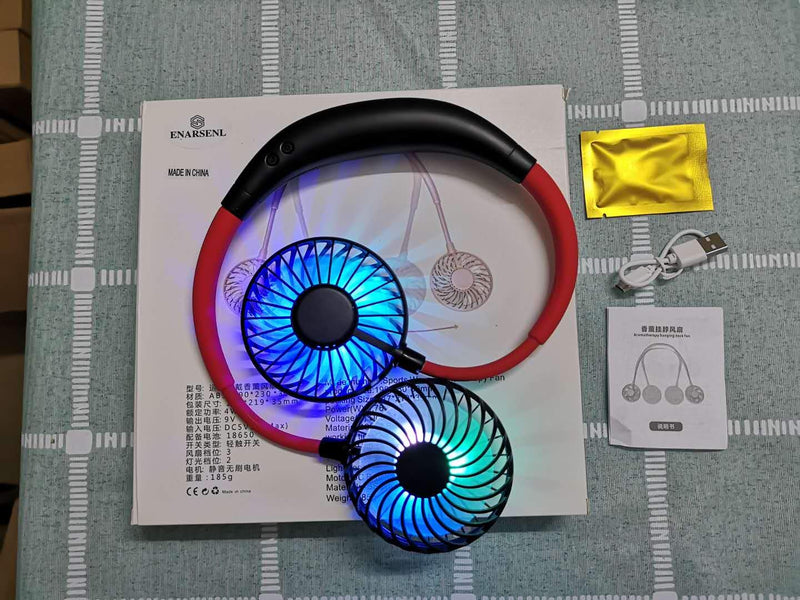 [Australia - AusPower] - Portable Neck Fan USB Chargable Headphone design Sports Dual Wind Head Mini Cooler Fan Hand Free 3 Speeds Adjustable With Gradient Colorful Lights For Traverl Ourdoor Office Room (Back） 