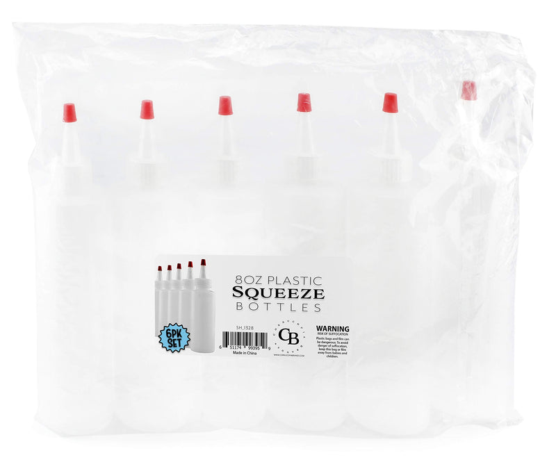 [Australia - AusPower] - Cornucopia 8oz HDPE Plastic Squeeze Bottles w/Yorker Tips (6-Pack), Empty Refillable Bottles for Arts, Crafts & Kitchen (6 Pack) 8 ounce 