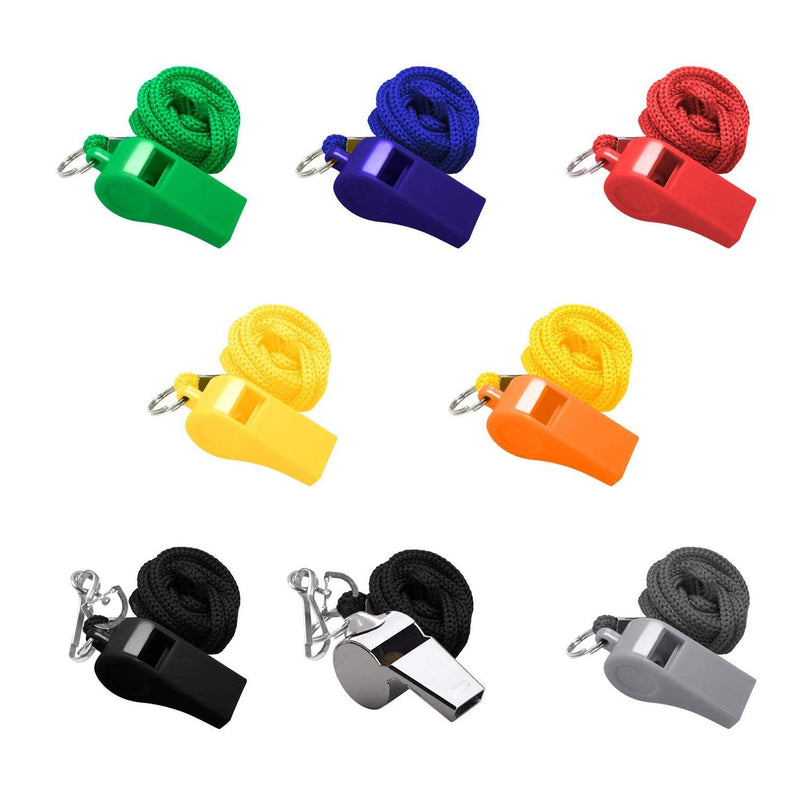 [Australia - AusPower] - SANNIX 28 Pack Coach Whistles Bulk with Lanyard Plastic and Stainless Steel Whistles for Basketball Football Gyms Emergency Multicolored-28pcs 