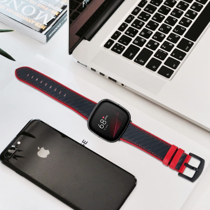 [Australia - AusPower] - Hepsun Carbon Fiber Leather Band Compatible for Fitbit Sense/Versa 3 Bands,Women Men Accessory Watch Strap with Black Metal Buckle Compatible for Fitbit Sense,Versa 3 Smartwatch 
