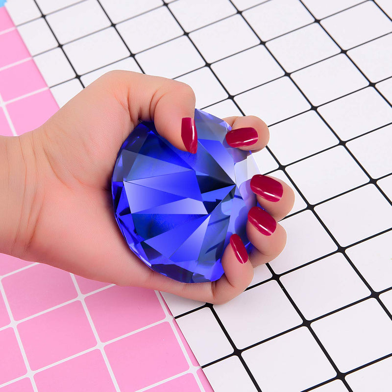 [Australia - AusPower] - Large Crystal Diamond Paperweight with Stand Jewels Wedding Decorations Centerpieces Home Decor 3.15 inch (Blue) Blue 80 mm 