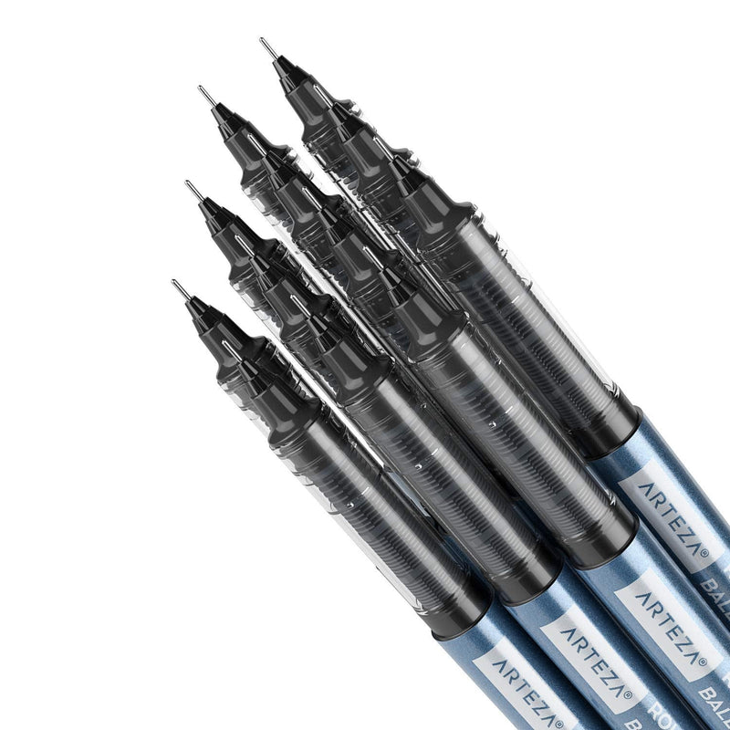[Australia - AusPower] - Arteza Rollerball Pens Fine Point, Set of 20 Black Liquid Ink, Extra Fine 0.5 mm Needle Tip Pen, Make Precise Lines, Office Supplies for Writing, Notetaking, and Drawing 20 pack - 0.5 mm 