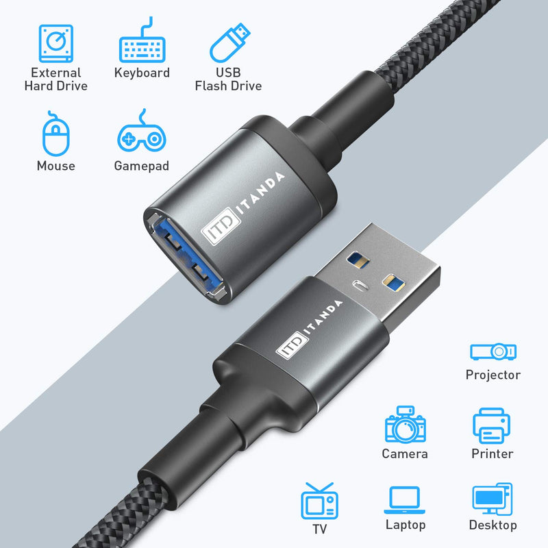 [Australia - AusPower] - USB Extension Cable 6FT USB 3.0 Extension Cord A Male to A Female Nylon Braided Material ITD ITANDA for Playstation, Xbox, Keyboard, Mouse, USB Flash Drive, Printer, Camera and More (6FT) 