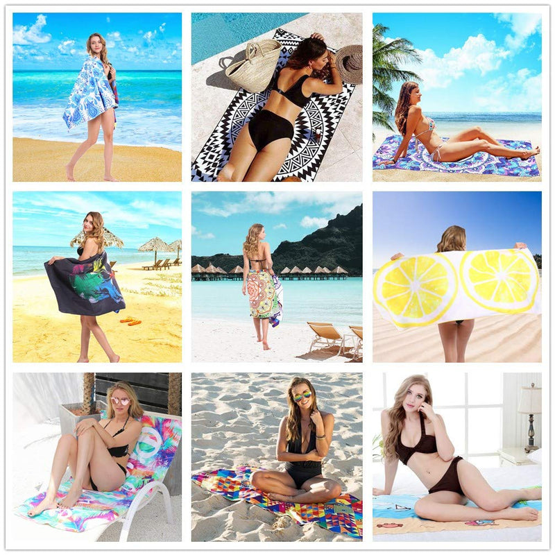 [Australia - AusPower] - Microfiber Sand Free Beach Towel-Quick Fast Dry Super Absorbent Oversized Lightweight Big Large Towels Blanket for Travel Pool Swimming Bath Camping Adult Women Men Body Black Elephant Flamingo 