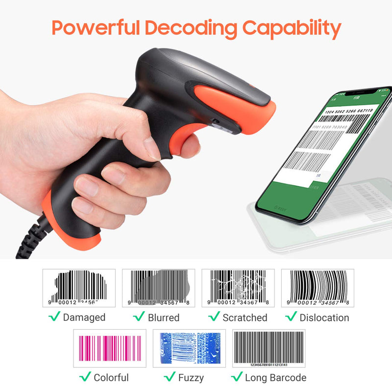 [Australia - AusPower] - Tera 1D Wired Barcode Scanner, No Laser - Eye Safe, CCD Screen Scan Handheld Bar Code Reader USB Linear Bar Code Scanner Fast and Precise Scan Plug and Play for Payment Pos Model 1500C Orange 