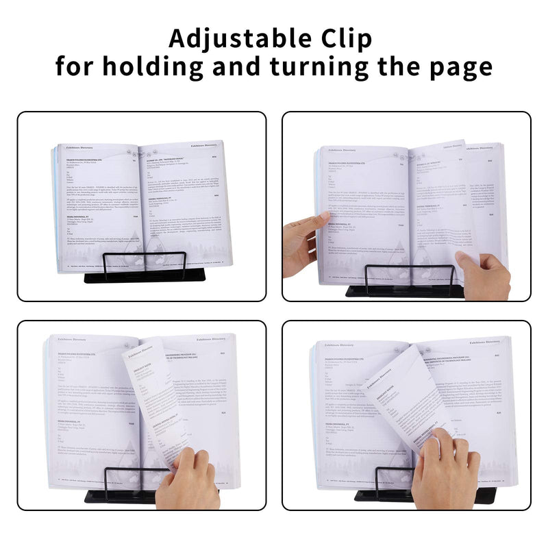 [Australia - AusPower] - Blizzow Desk Book Stand Holders for Reading Hands Free, Durable Metal Adjustable Book Stand, Sturdy Lightweight Foldable Portable Bookstand -Cookbook, Recipe, Tablet, Music Book, Documents (Black) Black 