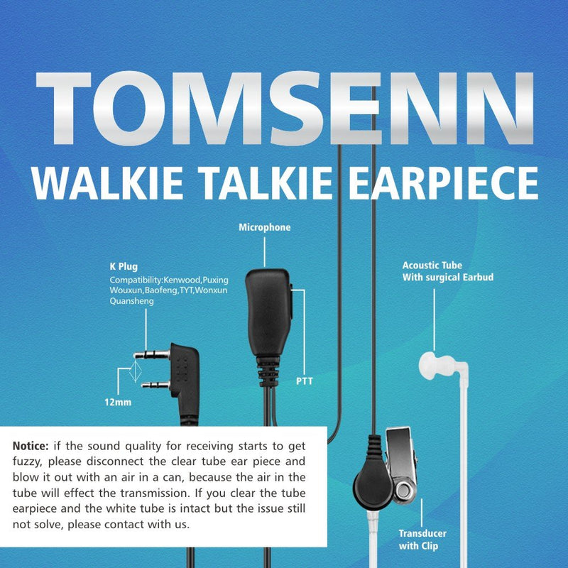 [Australia - AusPower] - TOMSENN 2-Pin Covert Acoustic Tube Walkie Talkie Earpiece – Two Way Radio Earpiece with a PTT Mic - Compatible with Walkie Talkie Headset Brands (Kenwood, Puxing, Wouxun) – Pack of 2 