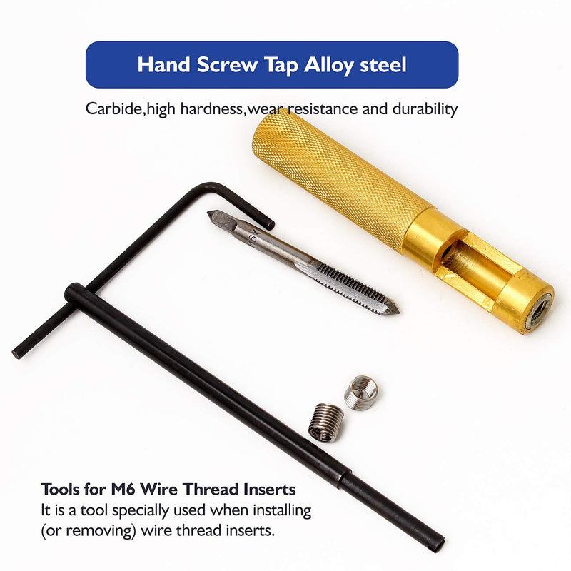 [Australia - AusPower] - M6 Alloy Steel Hand Screw Tap & Tools for M6 Wire Thread Inserts & 304 Stainless Steel M6 Wire Thread Inserts Helical Threaded Insert Kit 
