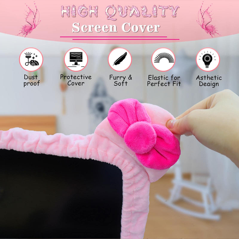 [Australia - AusPower] - Kakurookie 27'' - 34'' Computer Monitor Protective Cover with Cat Ear Design, Cute Pink Monitor Dust Cover with Furry Design, Elastic Dustproof, Suitable for PC, Tablet, TV (27-34in, Pink) 27-34in 