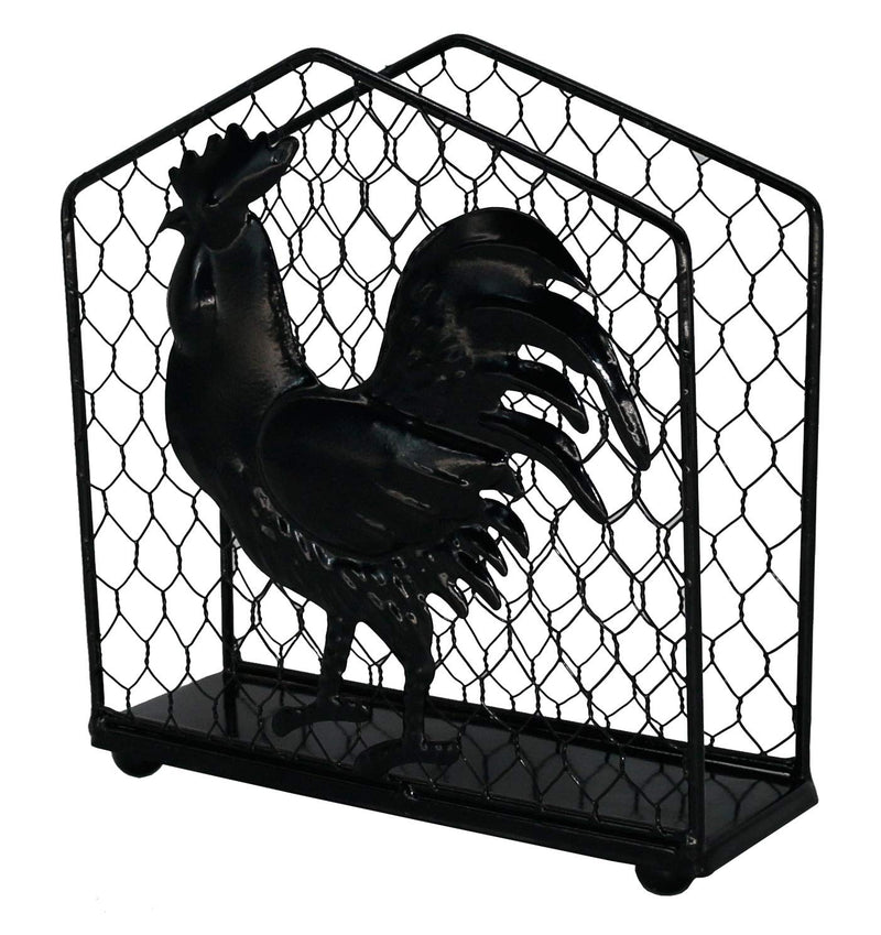 [Australia - AusPower] - Metal Rooster Design Tabletop Napkin Holder/Freestanding Tissue Dispenser,Black Black One Size 
