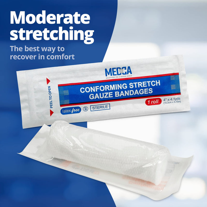 [Australia - AusPower] - Gauze Bandage Rolls - 4 Yards Per Roll of Sterile Medical Grade Gauze Bandage and Stretch Bandage Wrapping for Dressing All Types of Wounds and First Aid Kit by MEDca, (4" Pack of 24) 4 Inch 24 Count (Pack of 1) 