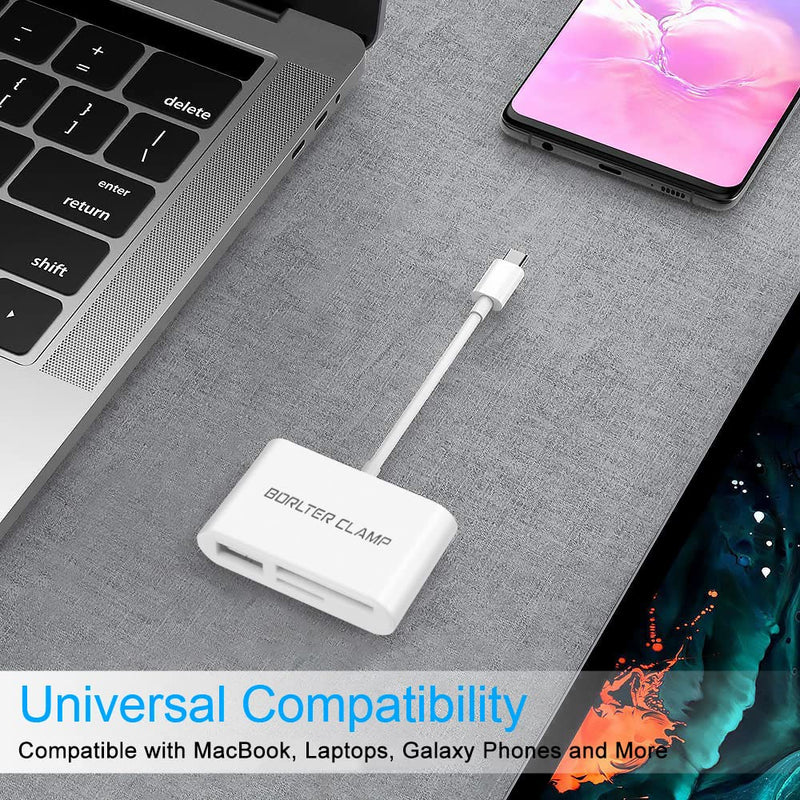 [Australia - AusPower] - SD Card Reader, BorlterClamp USB C SD Card Reader, Micro SD TF Card Reader, USB C to SD Memory Card Reader Adapter, Compatible with MacBook, Laptops, Galaxy Phones and More 
