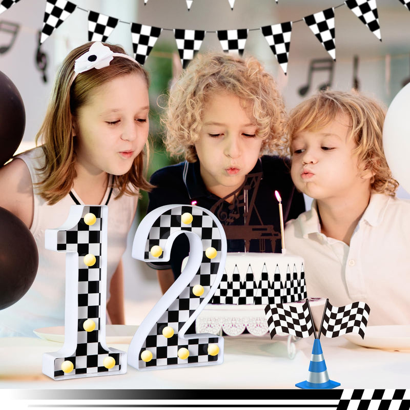 [Australia - AusPower] - Maxcheck Racing Car Light up Numbers Black and White Checkerboard Print Decorative LED Light Number Sign Race Car Theme Birthday Party Decorations Checkered Flag Party Supplies(Number 2) Number 2 