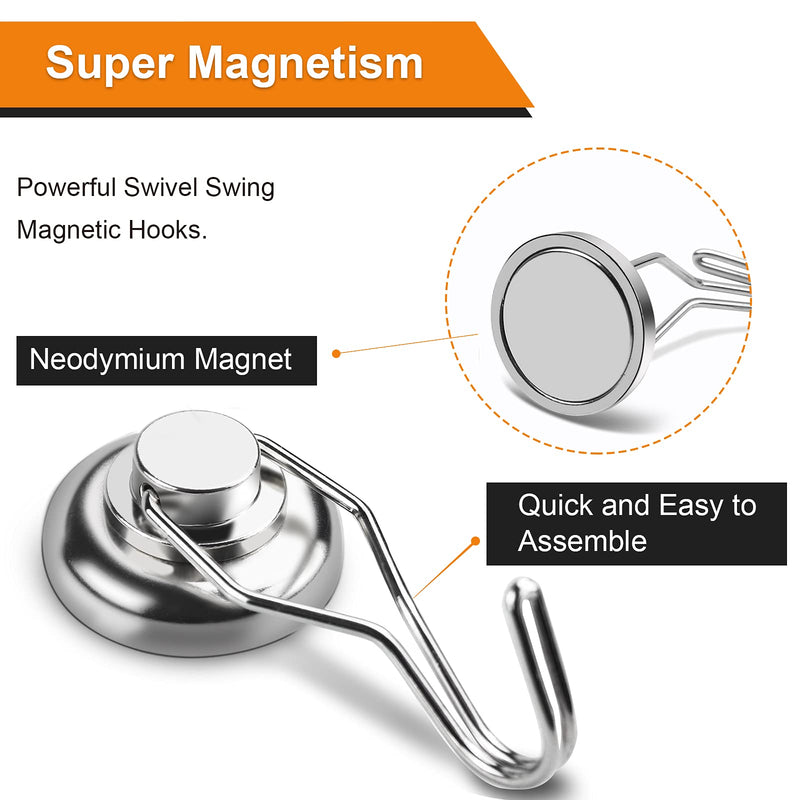 [Australia - AusPower] - DIYMAG Swivel Swing Powerful Magnetic Hooks, 100LB (7 Pack) Strong Heavy Duty Neodymium Magnet Hooks Great for Grill, Refrigerator, Kitchen, Office-Length 68mm(2.67in), Diameter 32mm(1.26in) 100lbs 7P 