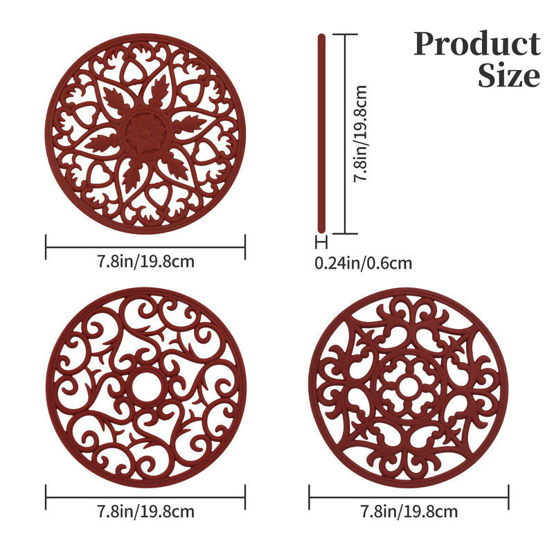 [Australia - AusPower] - Red Silicone Trivets Mats for Hot Pots and Pans, Multi Purpose Trivets Mat -Heat Resistant Silicone Trivet Intricately Carved Hot Pads Set of 6 