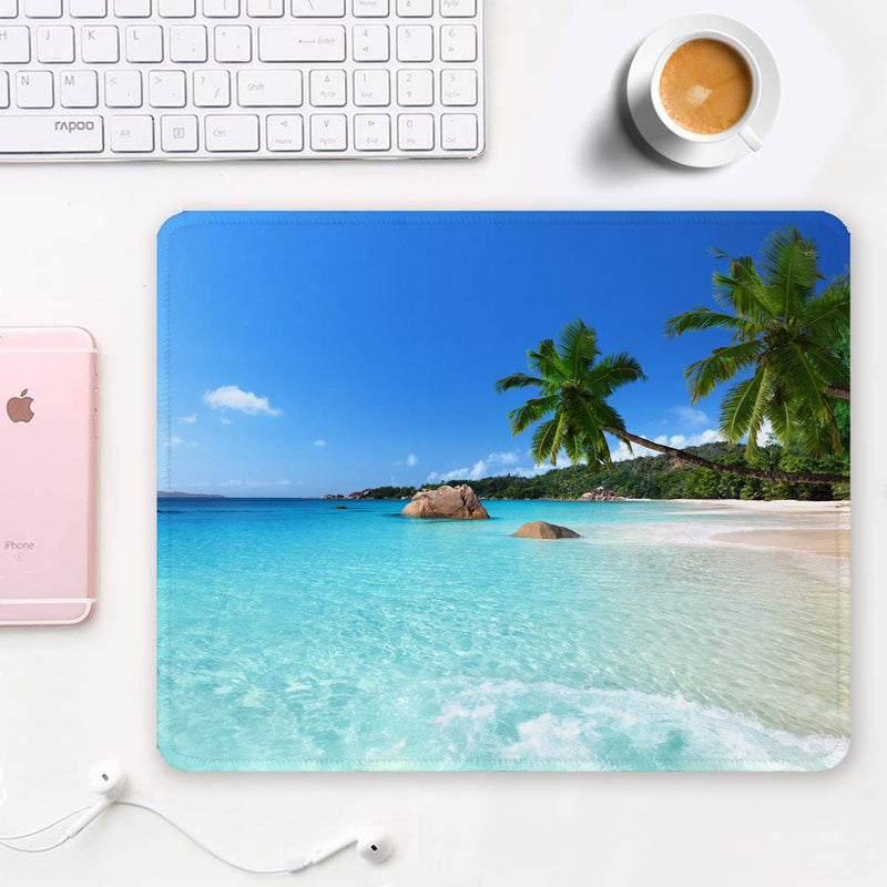 [Australia - AusPower] - Auhoahsil Mouse Pad, Square Beach Style Anti-Slip Rubber Mousepad with Durable Stitched Edges for Gaming Office Laptop Computer PC Men Women Kids, Cute Custom Pattern, Beach and Coconut Trees Design 