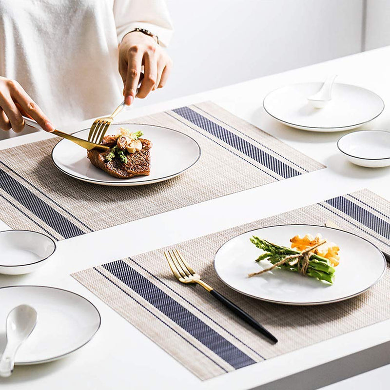 [Australia - AusPower] - YOSICHY Table Mats Set of 4 Crossweave Woven Vinyl Placemats Heat Resistant Non-Slip Kitchen Placemats for Dining Table Washable Easy to Clean(Blue) C-blue 
