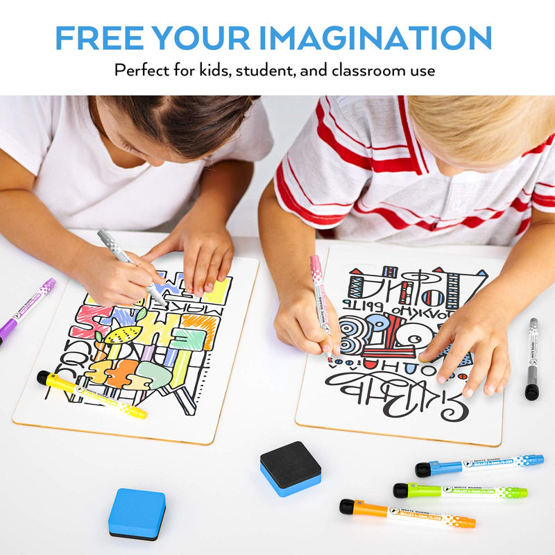 [Australia - AusPower] - Nicpro Dry Erase Lap Board 9 x 12 inches 2 Pack Ruled Kid Double Sided Blank & Lined Small Lapboard with 8 Pens, 2 Eraser, Learning Mini Whiteboard Portable for Student and Classroom Use 