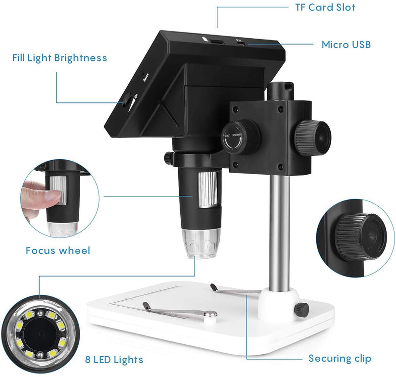 [Australia - AusPower] - LCD Digital Microscope, Amoper 4.3 inch Coin Microscope 10X-600X Magnification Video Camera Recorder with Rechargeable Battery for Adults Repair Soldering Jewelry Outside Use 
