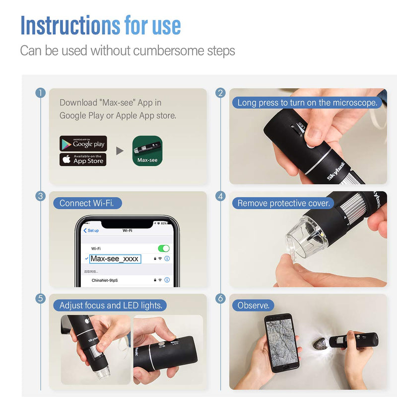 [Australia - AusPower] - Wireless Digital Microscope, Skybasic 50X-1000X Magnification WiFi Portable Handheld Microscopes with Adjustable Stand HD USB Microscope Camera Compatible with iPhone Android iPad Windows Mac Computer 