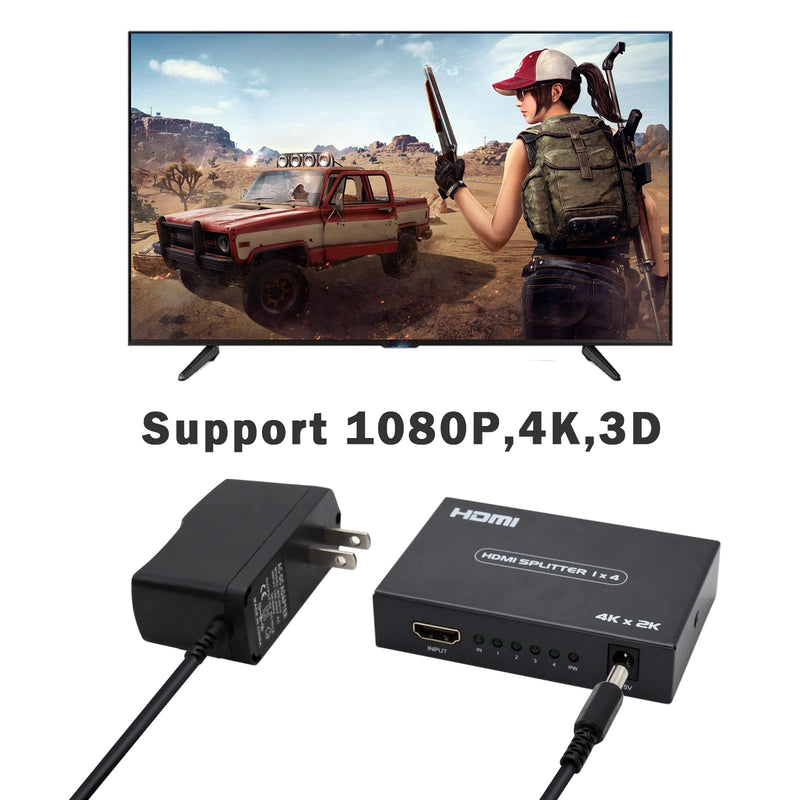 [Australia - AusPower] - OSCY 4K HDMI Splitter 1 in 4 Out: HDMI Splitter Audio Video Distributor with AC Adaptor Duplicate/Mirror Screen Ultra 1080P, 3840x2160@30HZ,3D Compatible with PC,HDTV, STB, DVD, PS3, Projector 