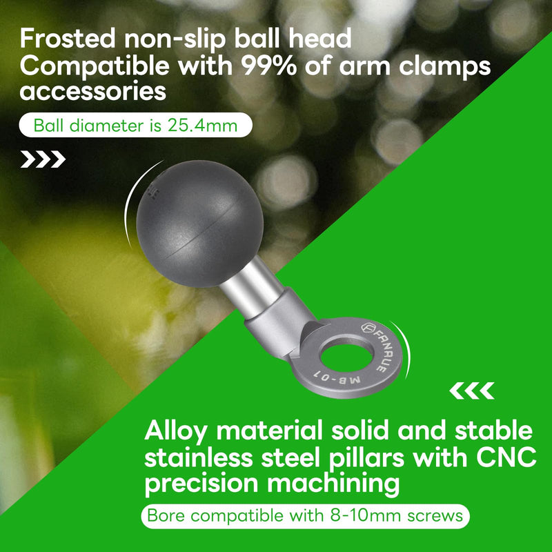[Australia - AusPower] - FANAUE Angled Bolt Head Adapter Ball Base, Compatible with RAM Mount B Size 1"Ball Double Socket Arm with 10mm Mounting Holes, TPU Ball Head Antislip Shock Absorption Main Body Made of Aluminum Alloy 