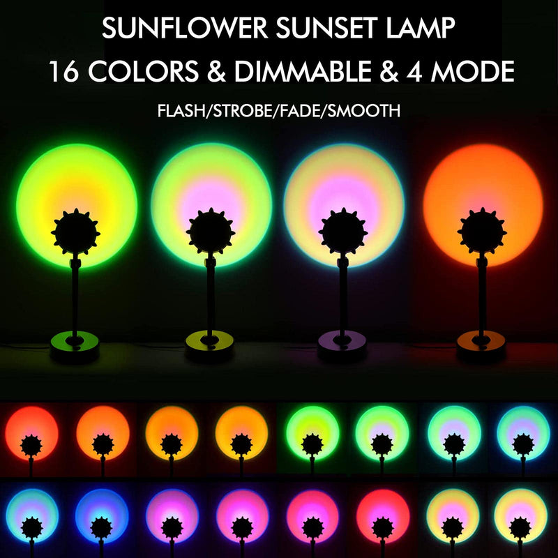 [Australia - AusPower] - YouOKLight Sunset Lamp Projector, Sunset Projector Light LED 16 Colors Brightness Adjustable Projection Night Light with Remote Control USB Charging for Photography Party Home Living Room Bedroom Rgb, Remote Control, Sunflower 