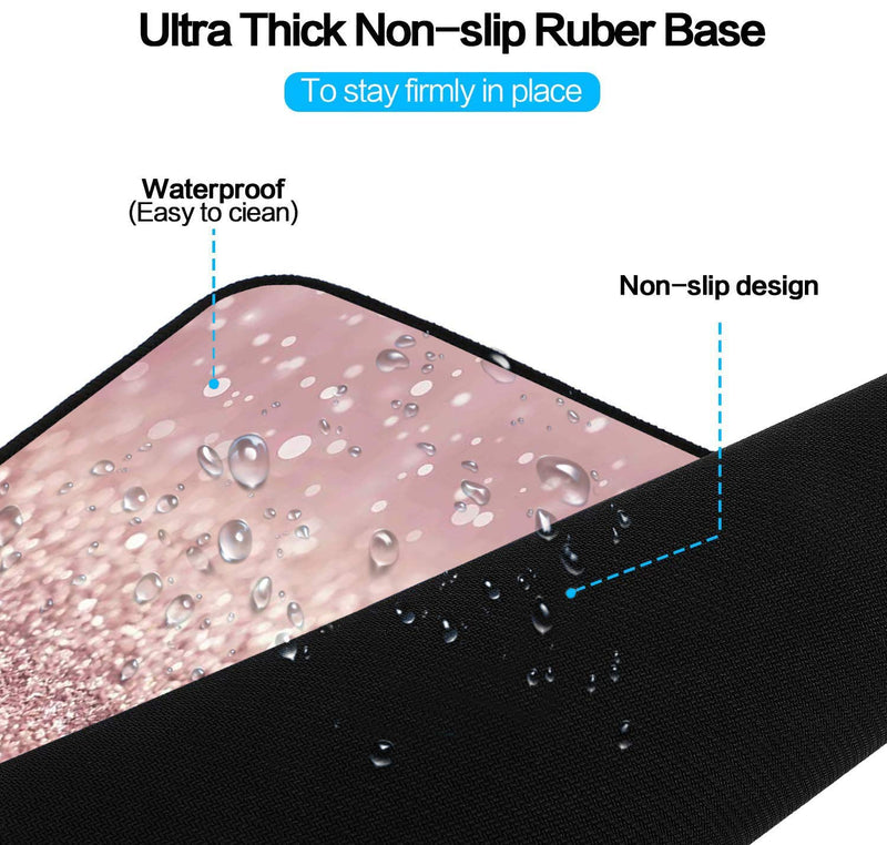 [Australia - AusPower] - Extended Gaming Mouse Pad and Coaster, Large Non-Slip Rubber Base Mousepad with Stitched Edges, Waterproof Mouse Mat Desk Pad for Work, Game, Office, Home -Rose Gold Rainbow Glitter Ya-mousepad-5-33 