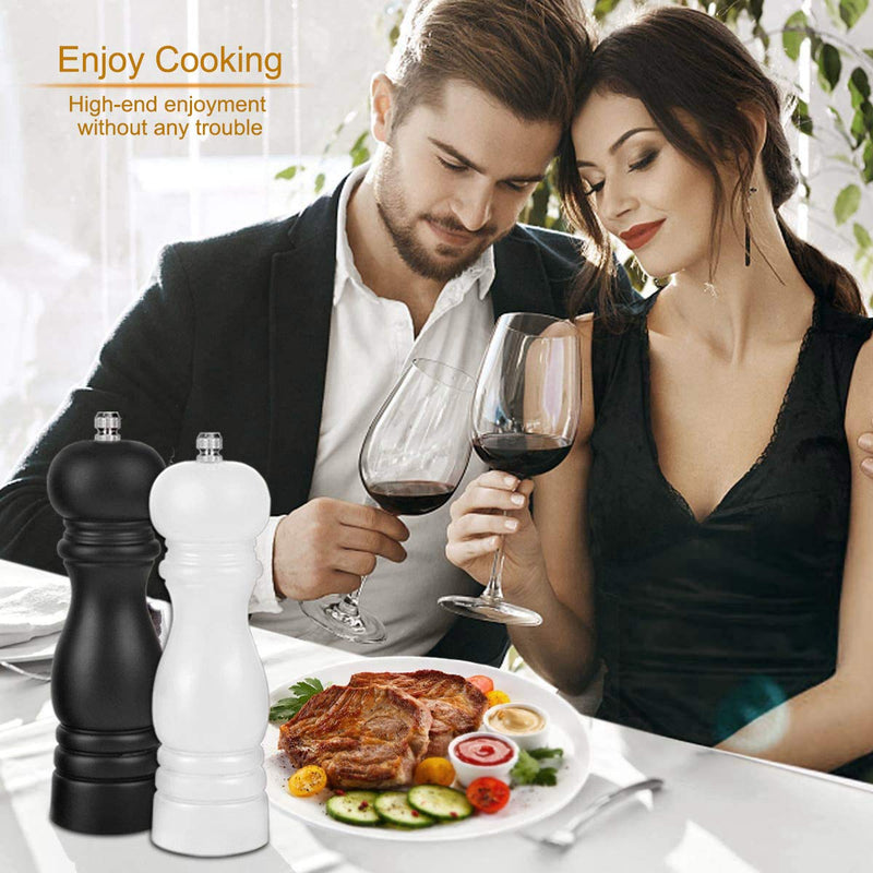 [Australia - AusPower] - Premium Salt and Pepper Grinder Set of 2, Wood Salt and Pepper Shakers with Ceramic Core, Refillable Manual Sea Salt Pepper Mill Adjustable Coarseness for Spice/Chili/Sesame, 6.5 Inch (Black+White) 