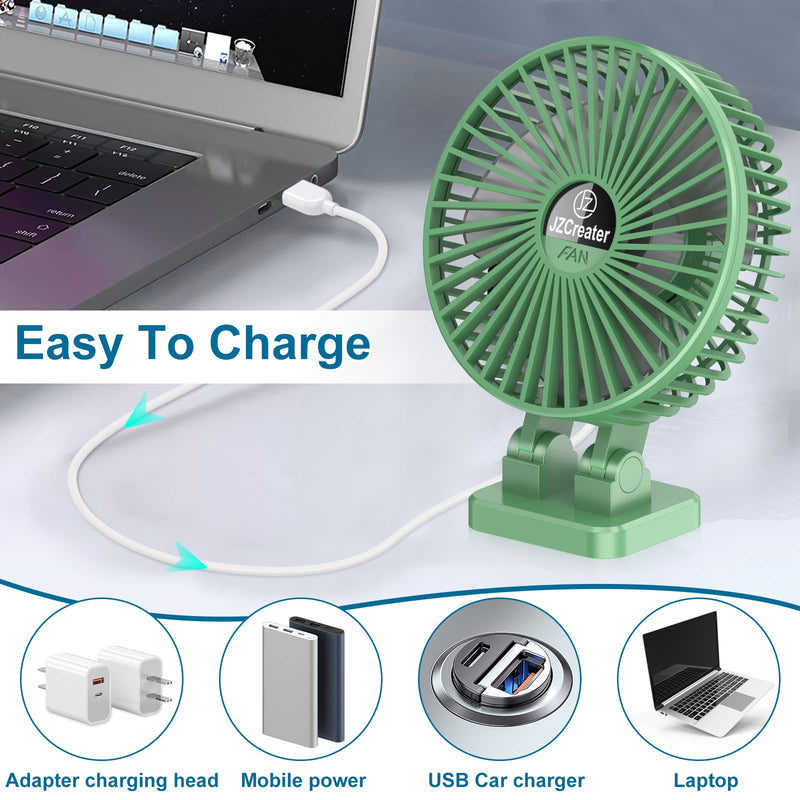 [Australia - AusPower] - JZCreater USB Desk Fan, 3 Speeds Desktop Table Cooling Fan in Single Button , Head Rotation Strong Wind, Quiet Mini USB Personal Fan for Home Desktop Office Table, Army Green 