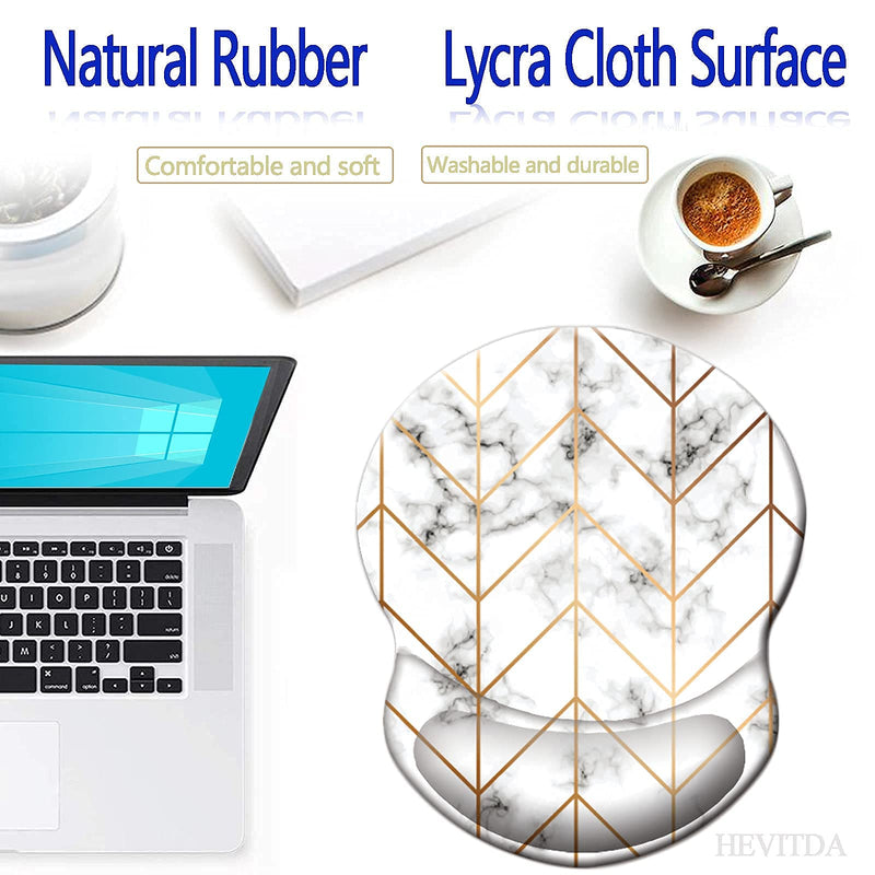 [Australia - AusPower] - HEVITDA Mouse Pad with Support Marble Detailing with Gold Stripes Mouse Pad Marbling Mouse Pad Comfortable Wrist Rest Pad with Non-Slip PU Base for Gaming Home Office Travel Golden Geometric Lines on White Marble 