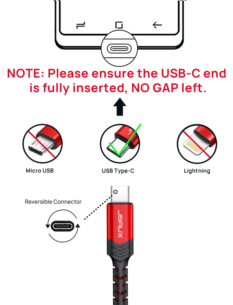 [Australia - AusPower] - USB Type C Cable 3A Fast Charging [2-Pack 6.6ft], JSAUX USB-A to USB-C Charge Braided Cord Compatible with Samsung Galaxy S10 S9 S8 S20 Plus A51 A11,Note 10 9 8, PS5 Controller, USB C Charger-Red Red 