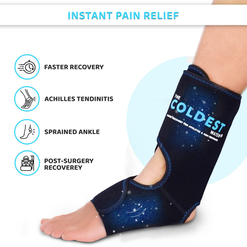 [Australia - AusPower] - The Coldest Foot Ankle Achilles Pain Relief Ice Wrap with 2 Cold Gel Packs | Best for Achilles Tendon Injuries, Plantar Fasciitis, Bursitis & Sore Feet Built for Cold Therapy (Black XS-XL) 1 