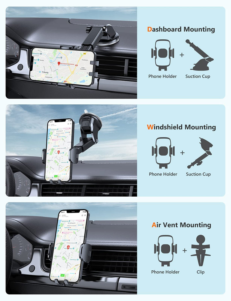[Australia - AusPower] - TORRAS Car Phone Holder Mount, [Heavy Duty] Cell Phone Holder for Car Dashboard Windshield Air Vent, Car Phone Mount Cell Phone Car Mount Compatible with iPhone 13 12 Pro Max Galaxy Note S21 Ultra 