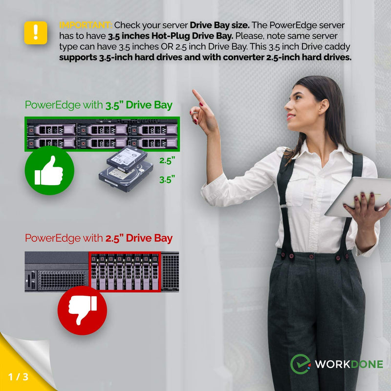 [Australia - AusPower] - WorkDone 3.5 inch Drive Caddy with 2.5 inch HDD Adapter - Compatible for Dell PowerEdge Servers - R740 R640 R540 R440 R340 R550 R450 R650xs R750xs - Bright LED Tray - with Detailed Setup Manual 